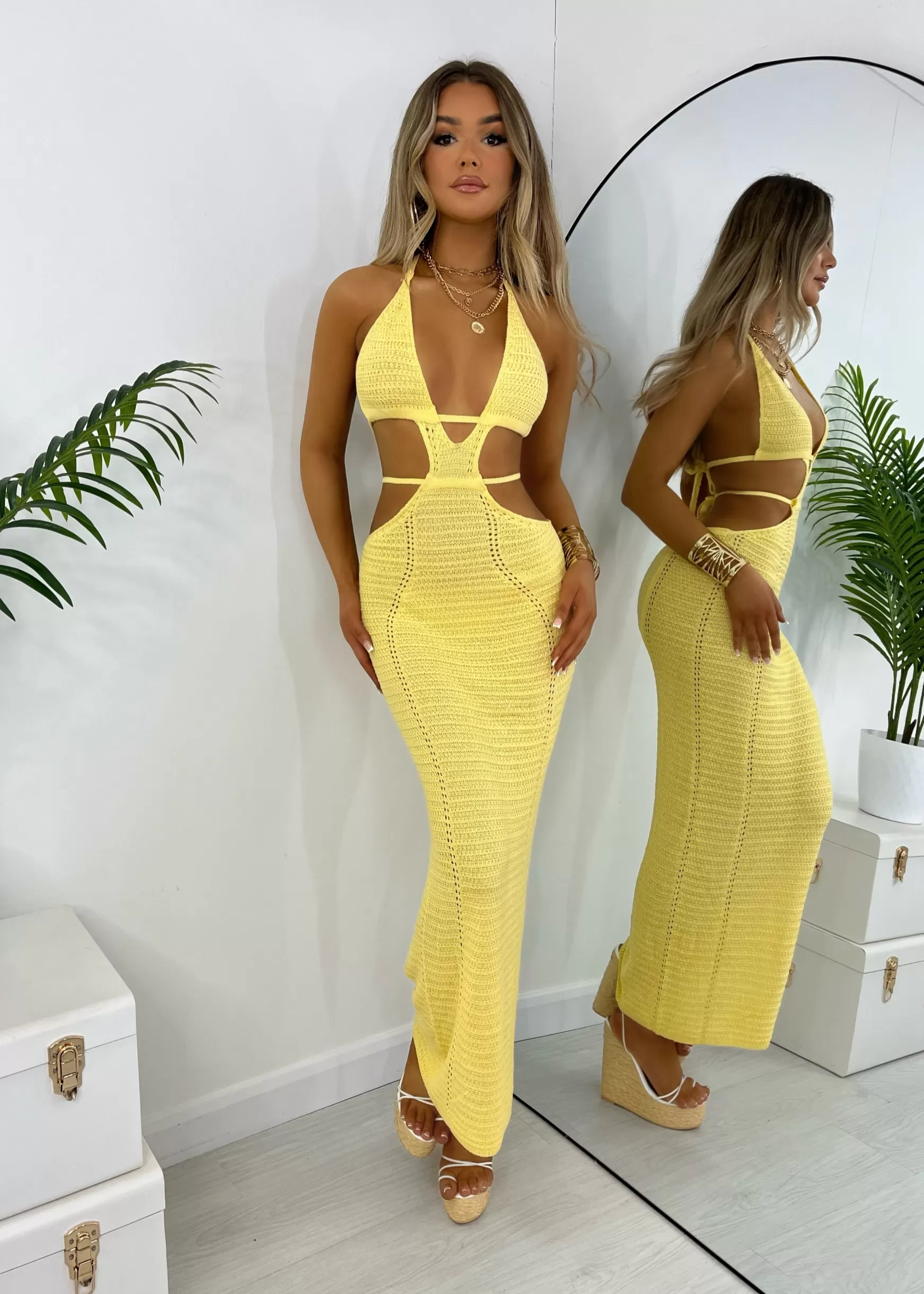 Dressmezee Dresses<Bali Palms Crochet Maxi Dress - Yellow