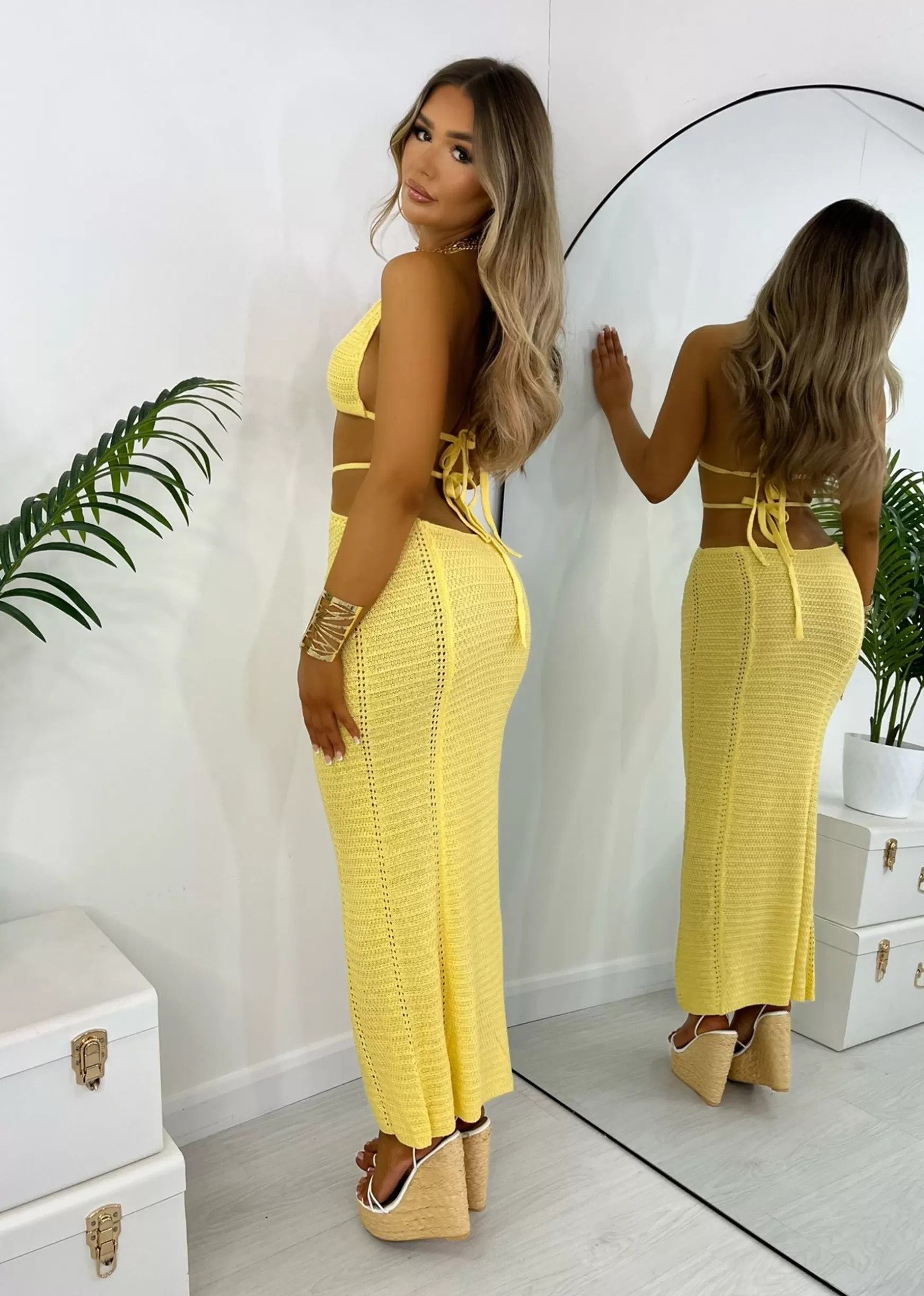 Dressmezee Dresses<Bali Palms Crochet Maxi Dress - Yellow