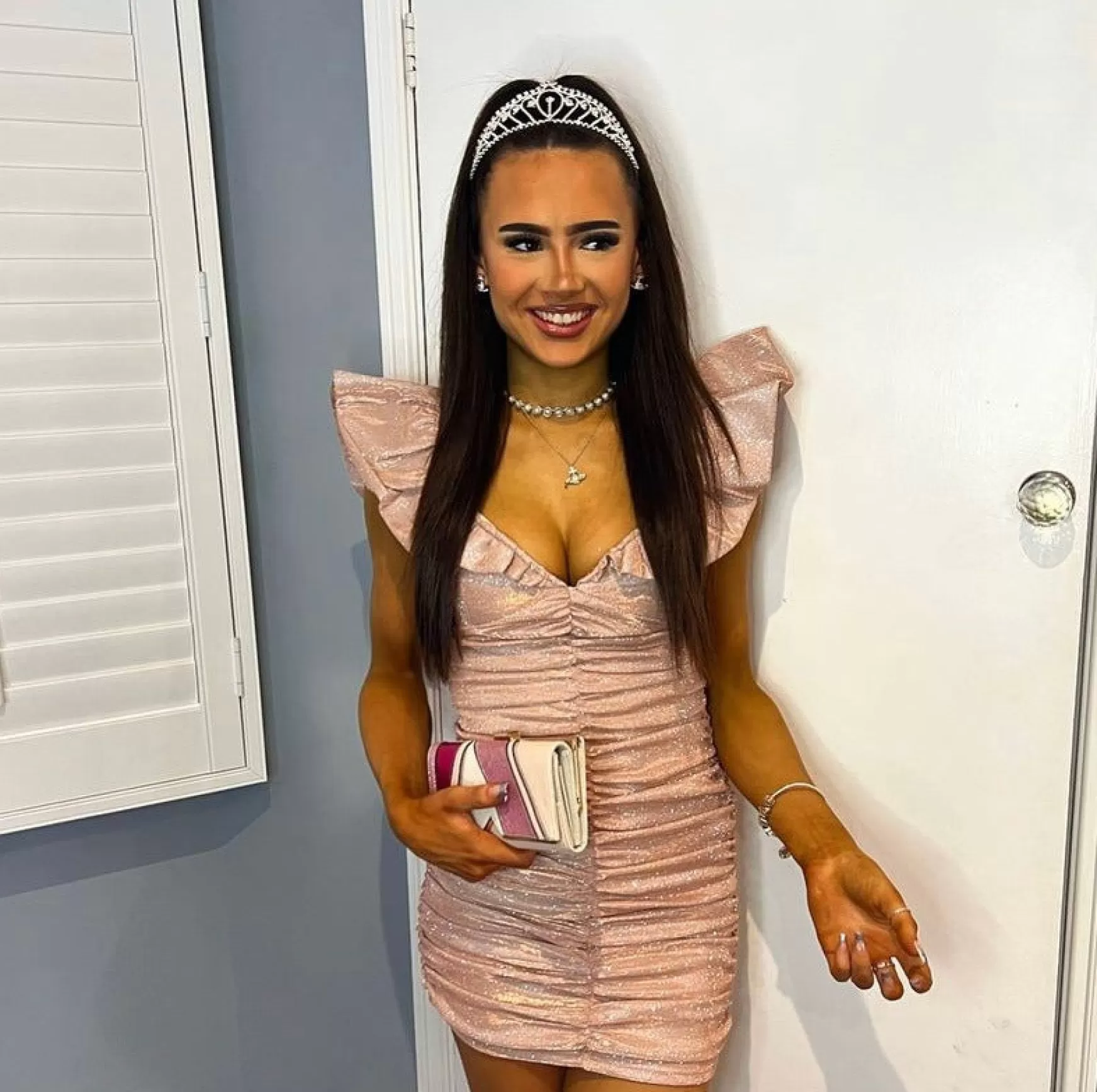 Dressmezee Dresses<Bling It On Extreme Puff Sleeve Glitter Dress - Rose Gold
