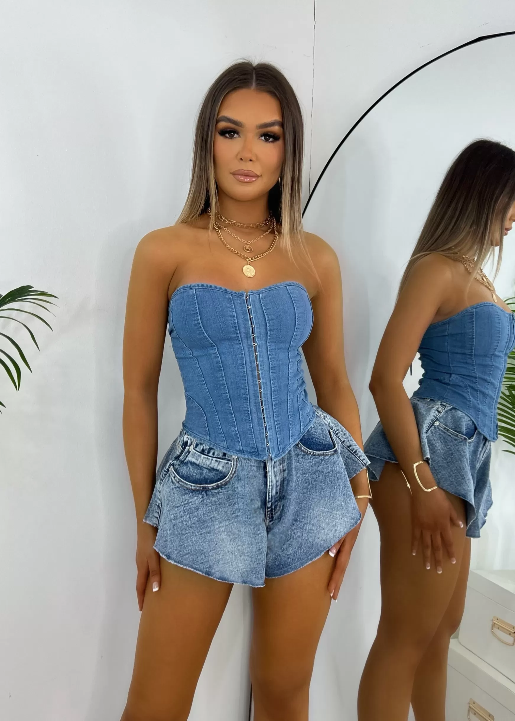 Dressmezee Tops / Bodysuits<Denim Slay Corset Top - Blue