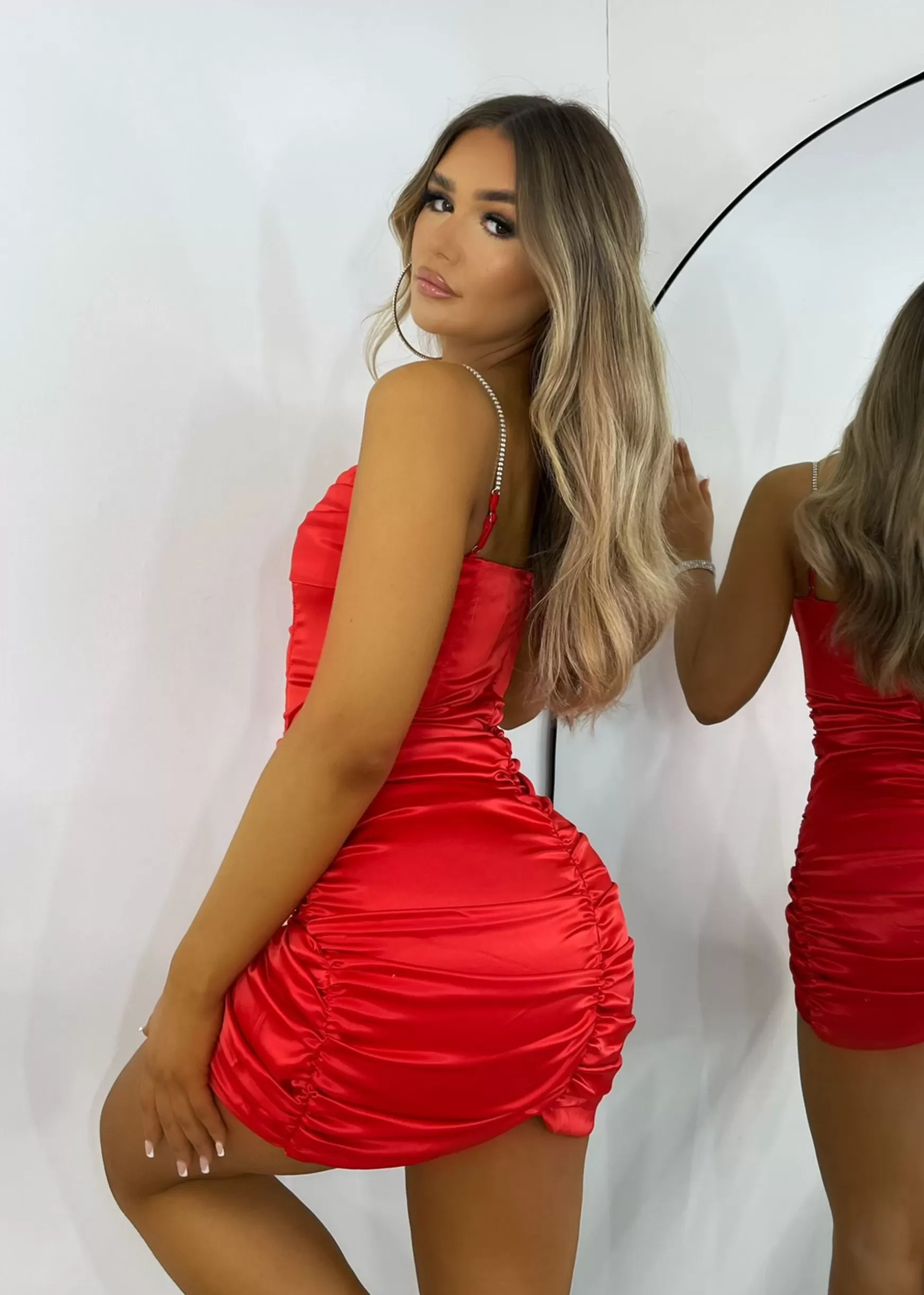 Dressmezee Dresses<Dionne Diamante Strap Corset Mini Dress - Red