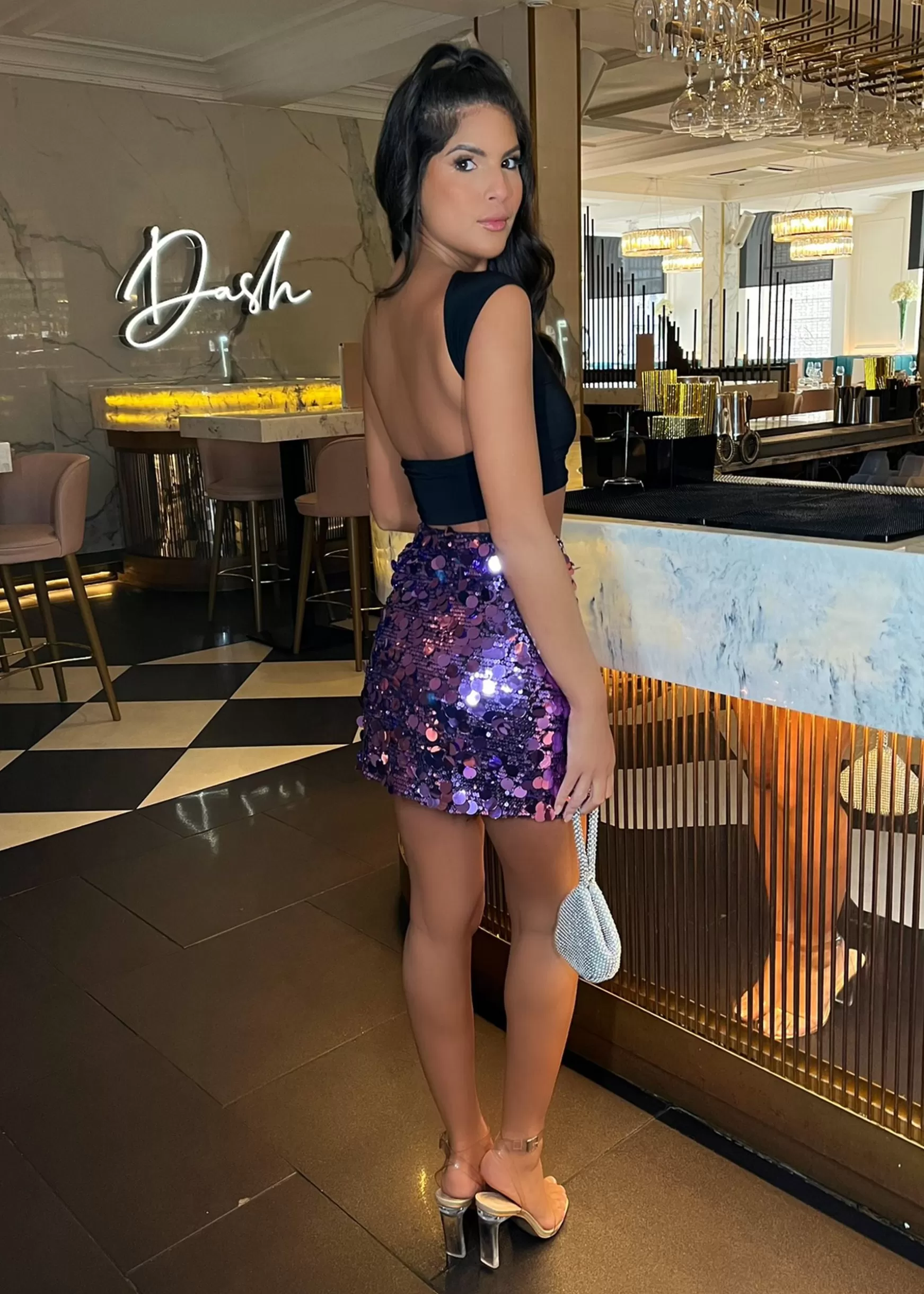 Dressmezee Bottoms<Disco Diva Disc Sequin Skirt - Purple