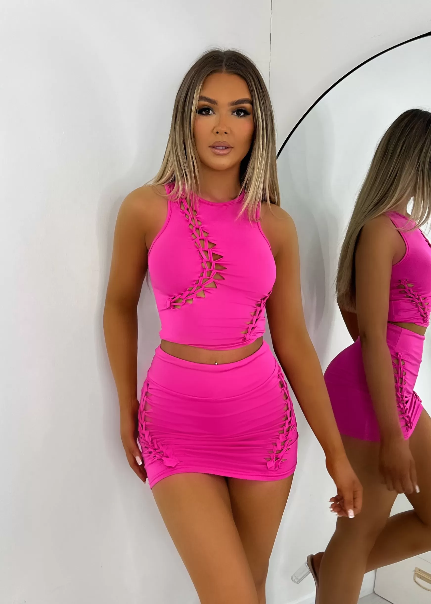 Dressmezee Co-Ords<Diva Cut Out Two Piece - Fuchsia