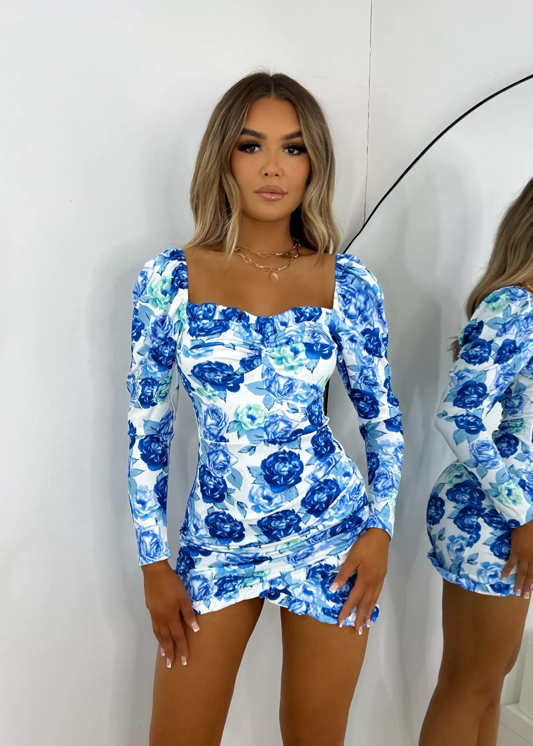 Dressmezee Dresses<Show Me Off Puff Sleeve Floral Print Dress - Blue