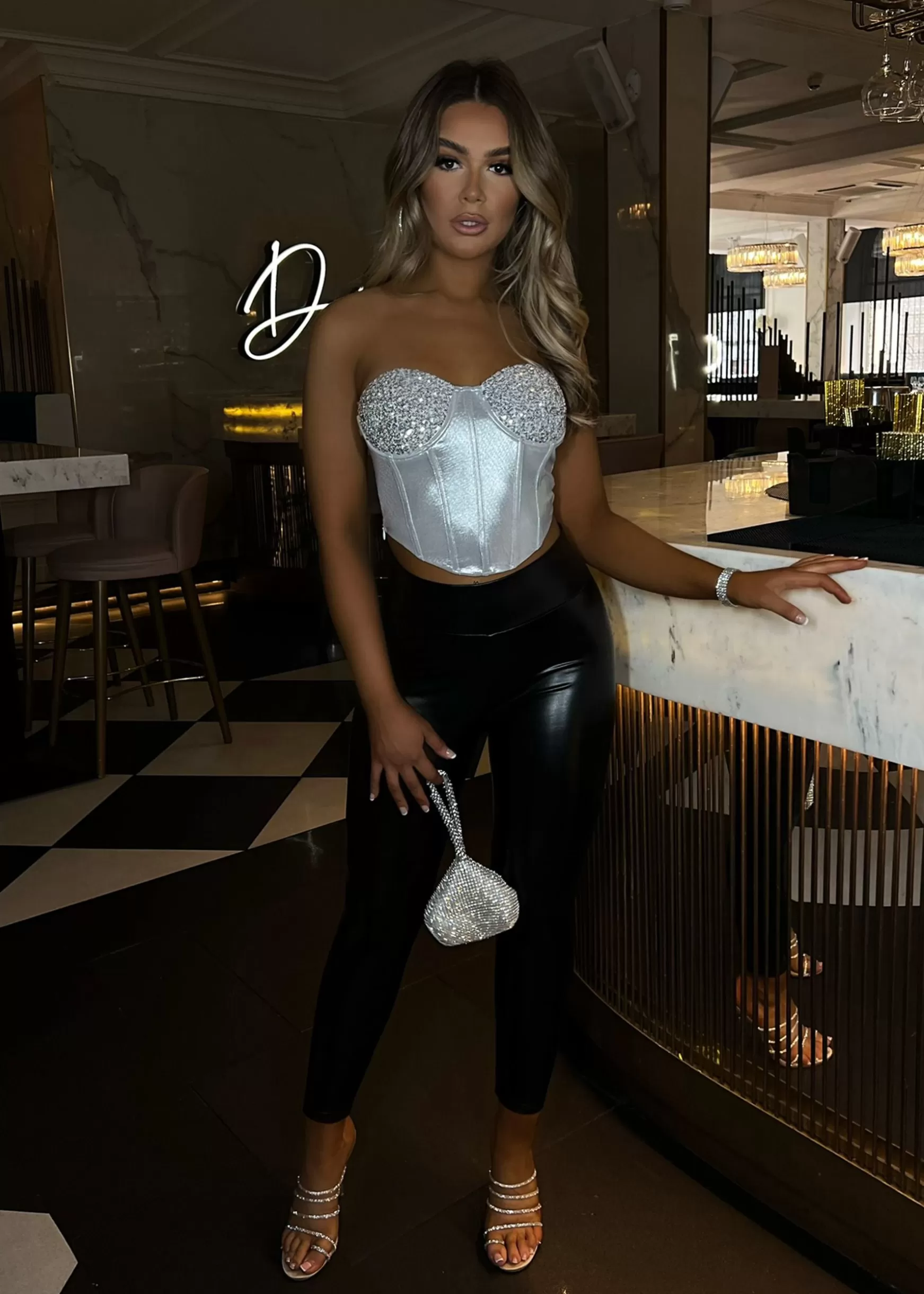Dressmezee Tops / Bodysuits<Stolen Kisses Sequin Metallic Corset Top - Silver