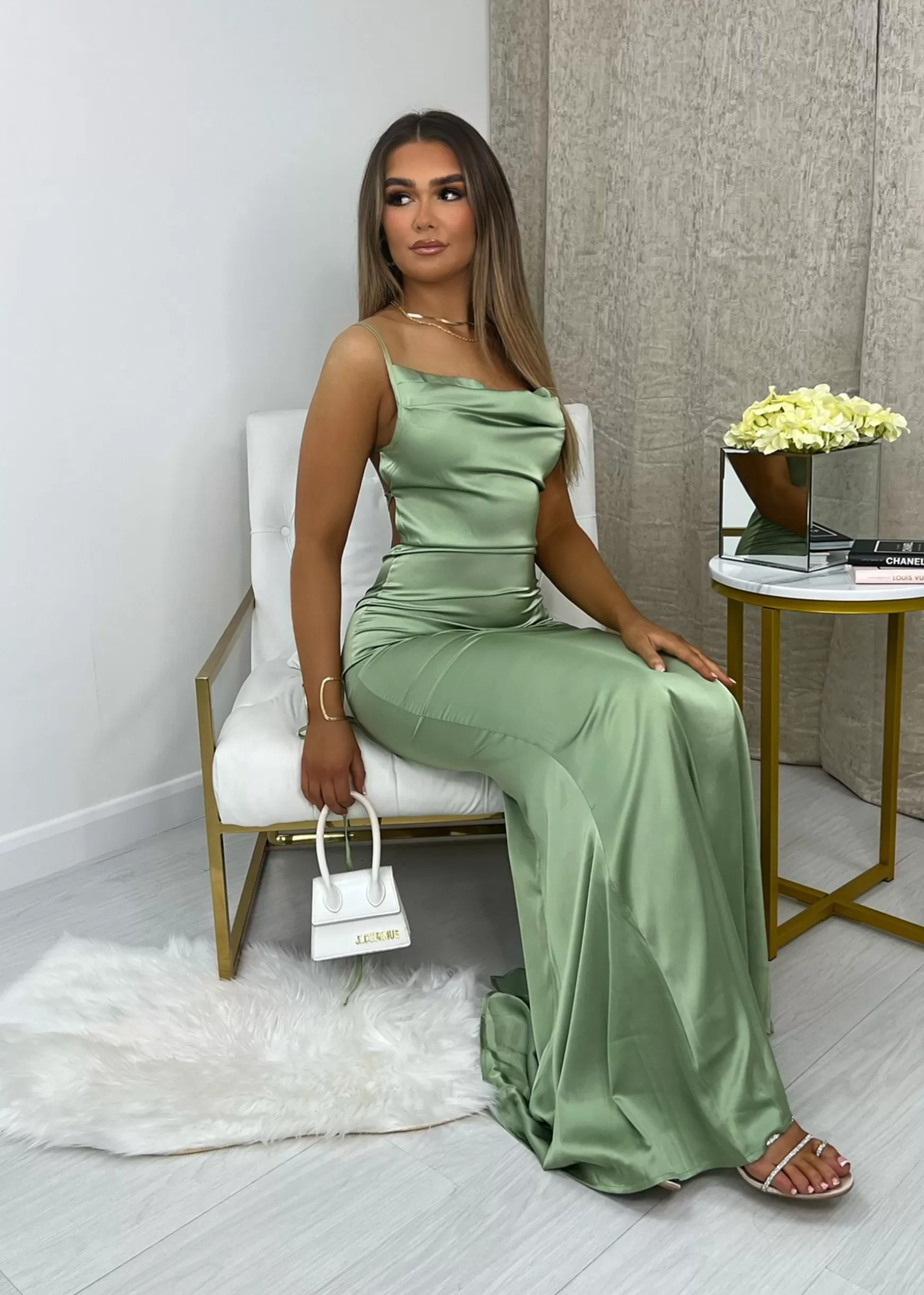 Dressmezee Occasion Wear<Tiana Satin Split Gown - Mint