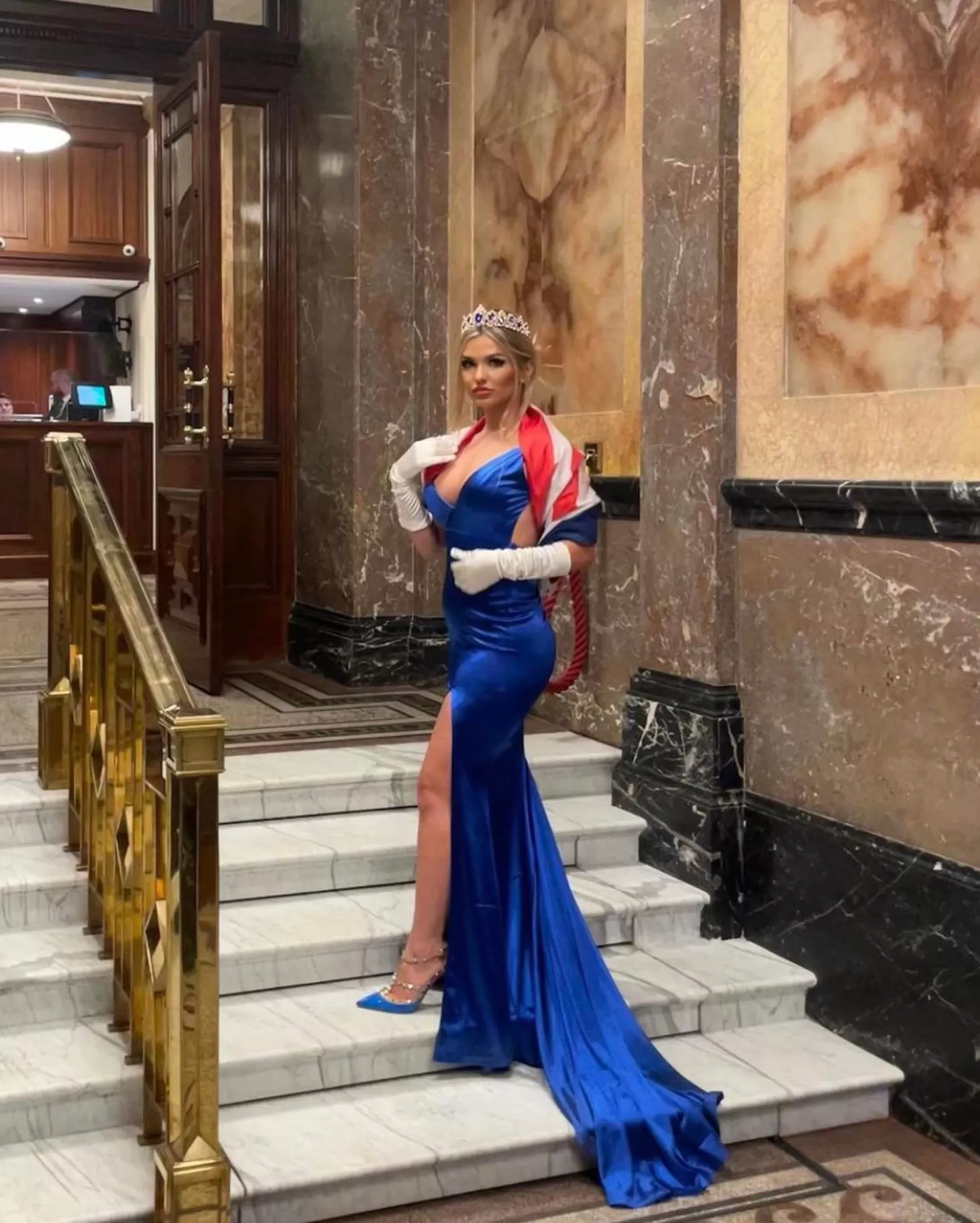 Dressmezee Occasion Wear<Touch Of Glamour Satin Gown With Side Slit - Cobalt Blue