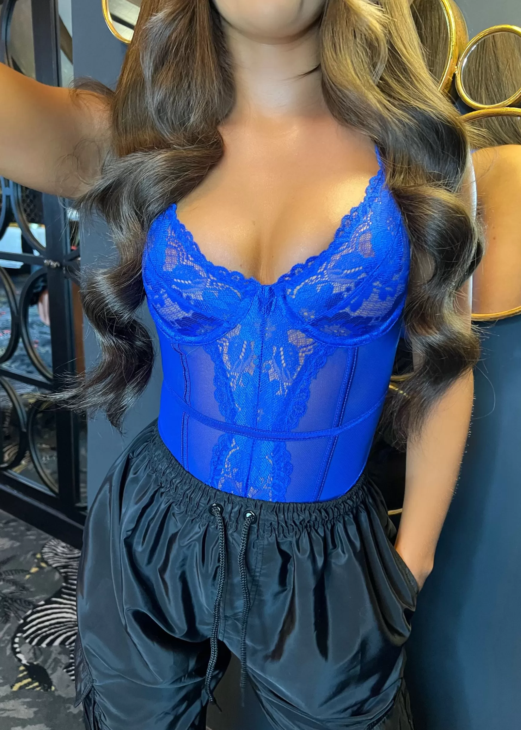 Dressmezee Tops / Bodysuits<Yolanda Lace Bodysuit - Cobalt Blue