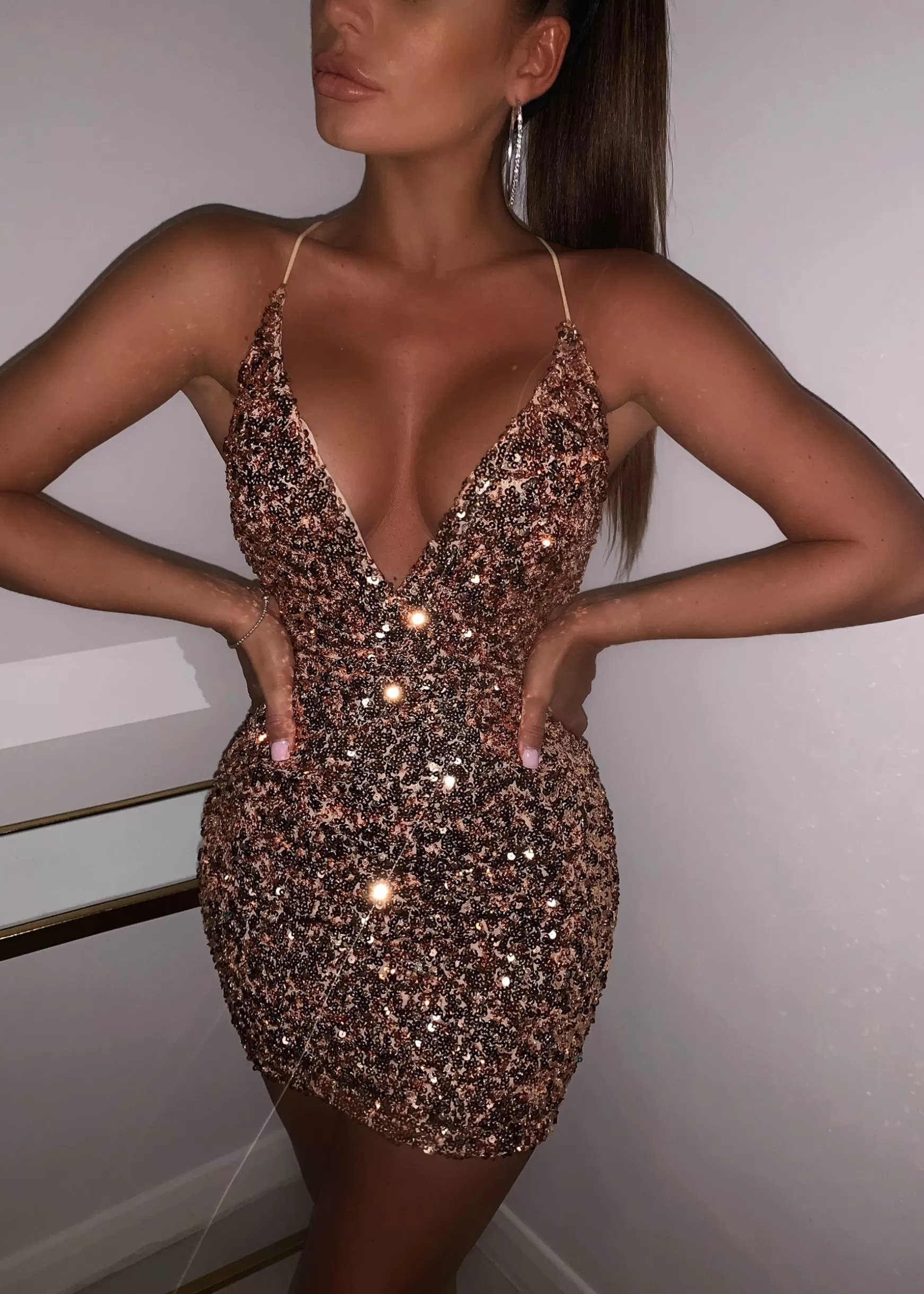 Dressmezee Dresses<Your Time To Shine Sequin Mini Dress - Rose Gold