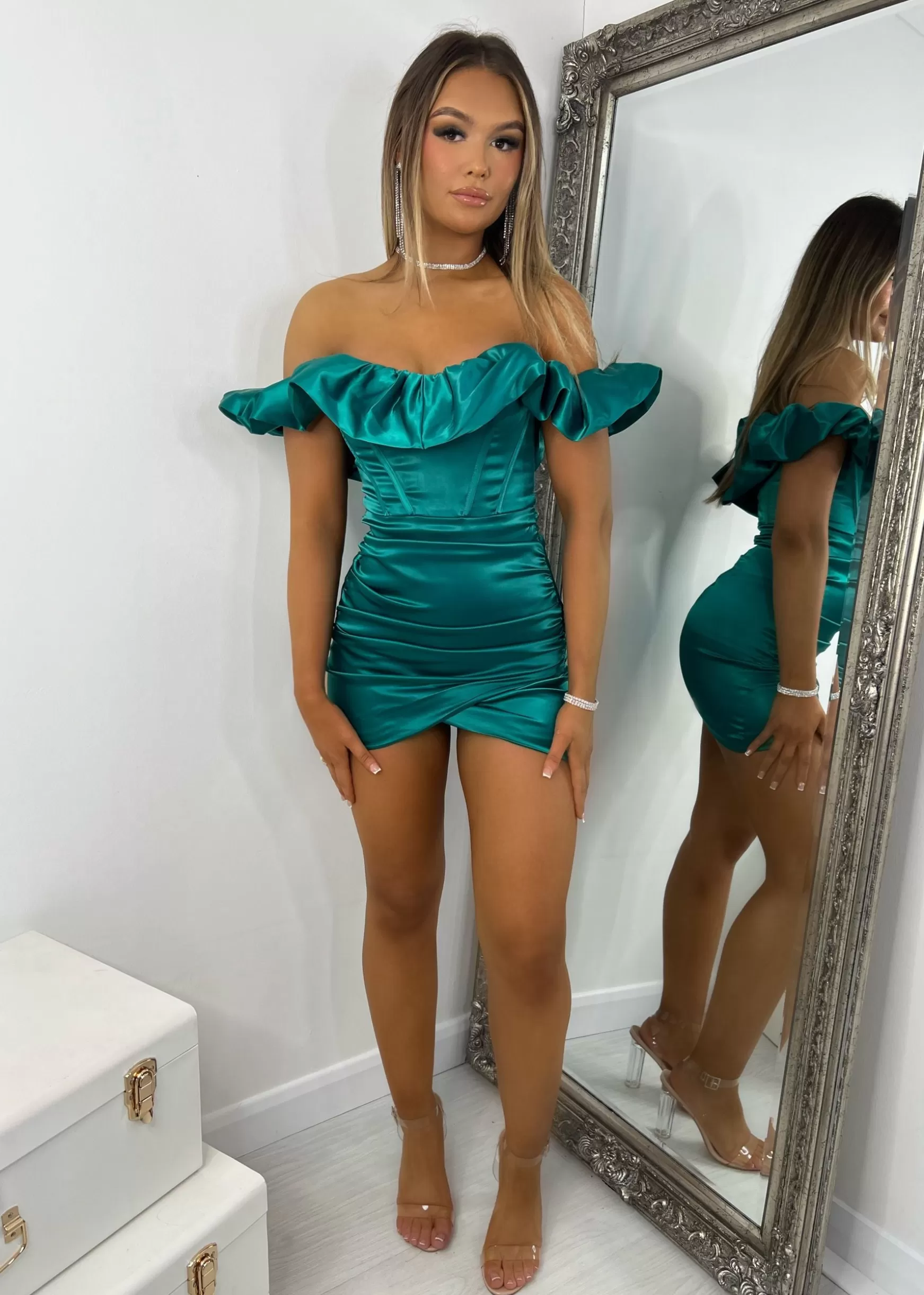 Dressmezee Dresses<Zara Ruffle Corset Asymmetric Mini Dress - Green